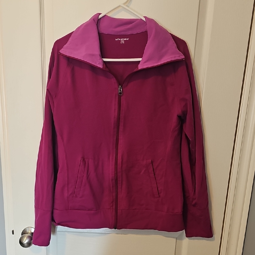 Tuff Athletics Magenta Zip-Up Jacket with Light Pink Collar